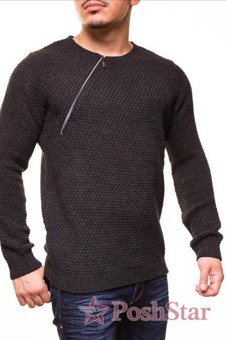 Vyriškas ilgas megztinis CRSM - tamsiai pilka 9501-2