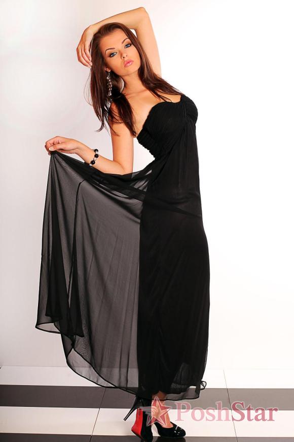 2503-3 Ilga tiulio suknelė be petnešėlių - juoda